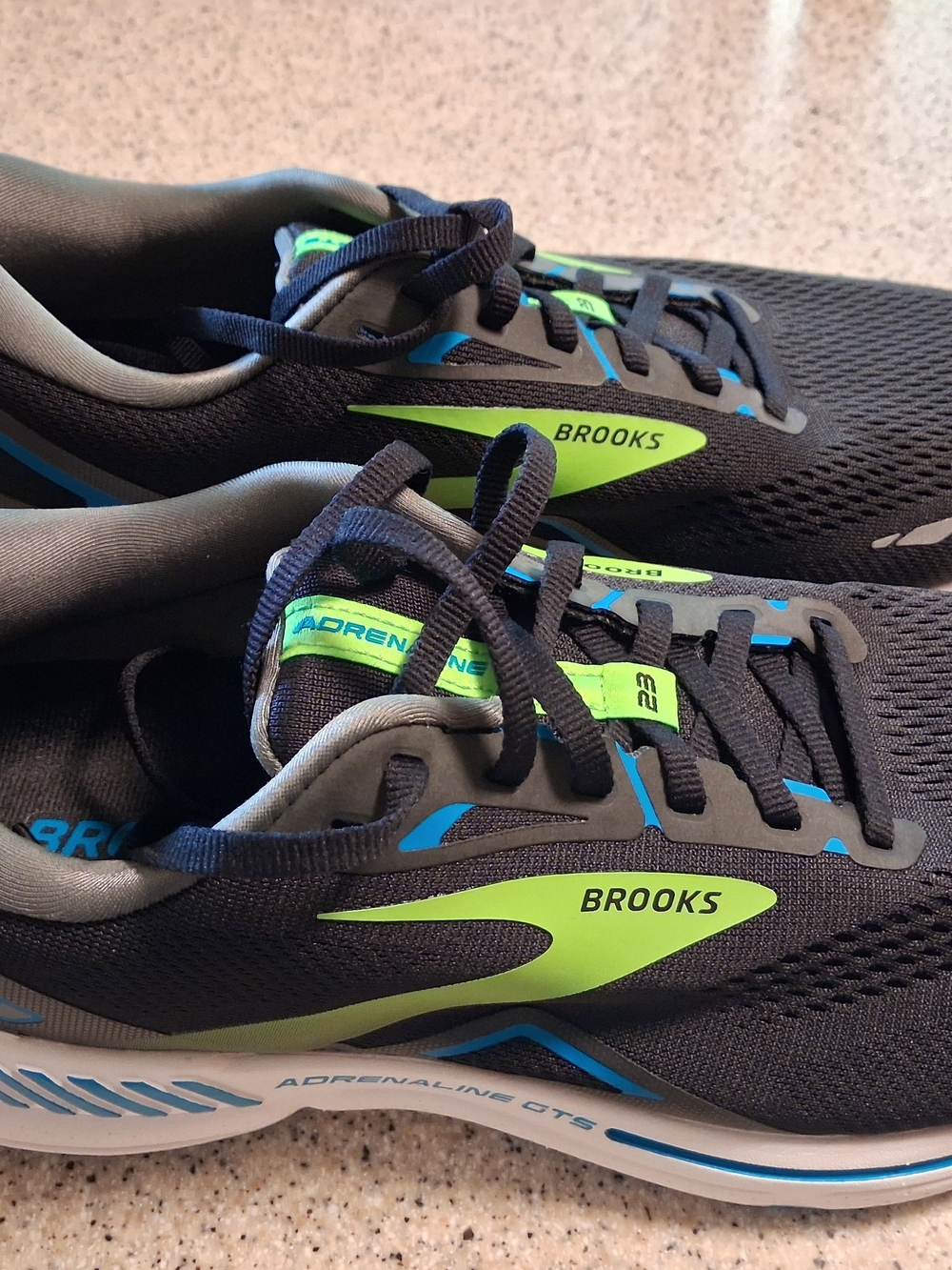Brooks Men’s Adrenaline Running Shoes - Black with Neon Green and Blue